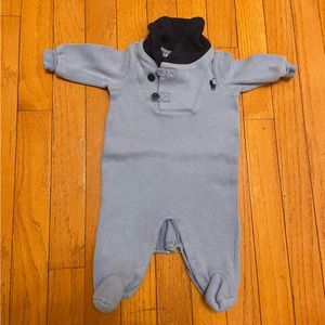 Ralph Lauren blue little boys’ polo romper -3 month. Long sleeve footie bottom